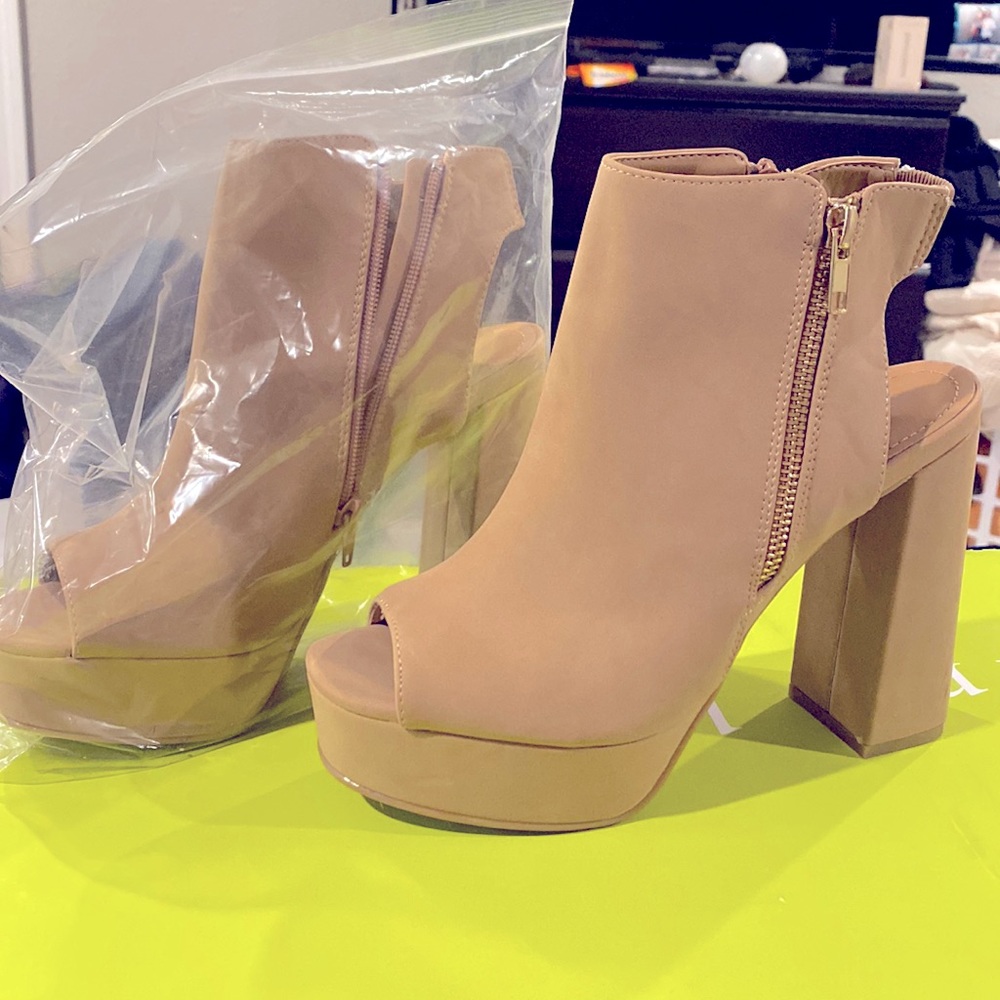 Tan Platform Peeptoe Heels
